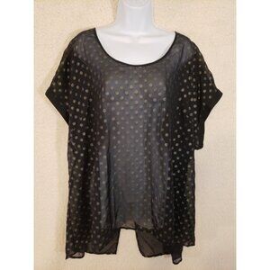 Lane Bryant 1X Women's (22/24) Black Sheer blouse shirt NWT polka dots Cool